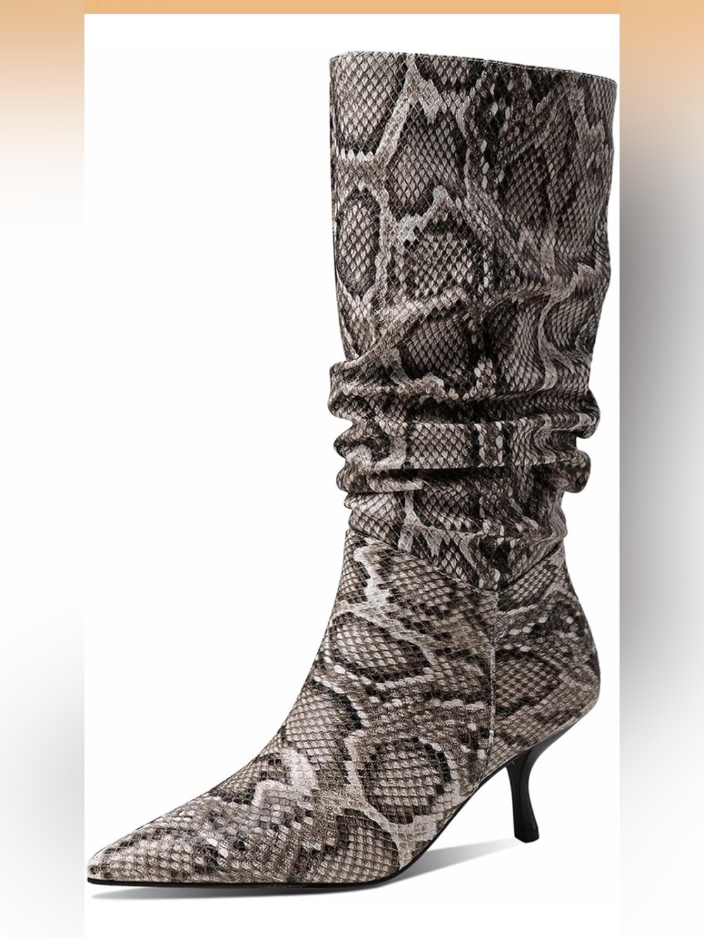 Mid-Calf Pointed Toe Slouch Boot in Snake Print - Women's. Size 11